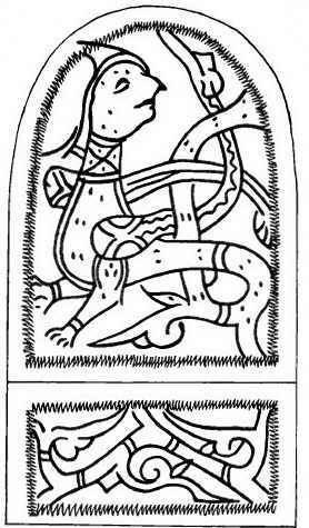 Рис. 17. Деталь старорязанского браслета (раскопки А. Л. Монгайта). Возможно, антропоморфизированное изображение Переплута — бога растительности